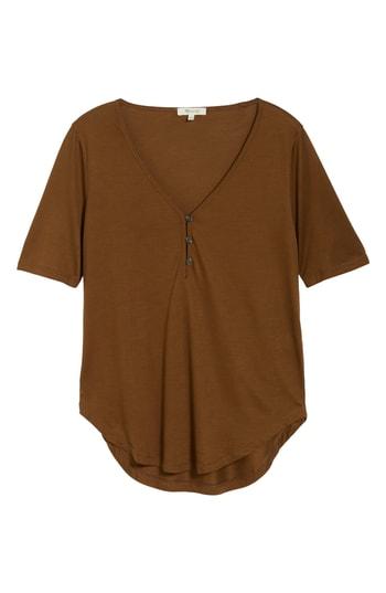 Women's Madewell Drapey Henley Tee, Size - Brown