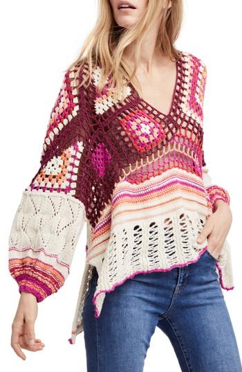 Women's Free People Call Me Crochet Sweater /small - Burgundy