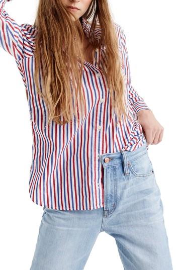 Petite Women's J. Crew Stripe Boyfriend Shirt P - Red