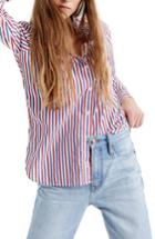 Petite Women's J. Crew Stripe Boyfriend Shirt P - Red