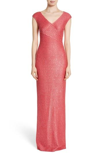 Women's St. John Evening Cap Sleeve V-neck Hansh Column Gown