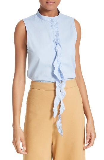 Women's Tibi Ruggle Oxford Cotton Shirt - Blue
