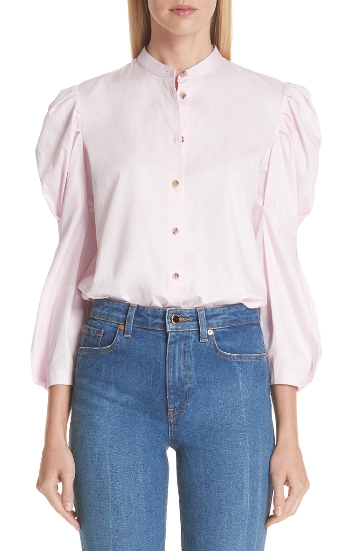 Women's Khaite Puff Shoulder Cotton Poplin Blouse - Pink