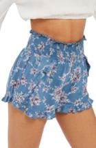 Women's Topshop Blue Floral Ruffle Shorts Us (fits Like 14) - Blue