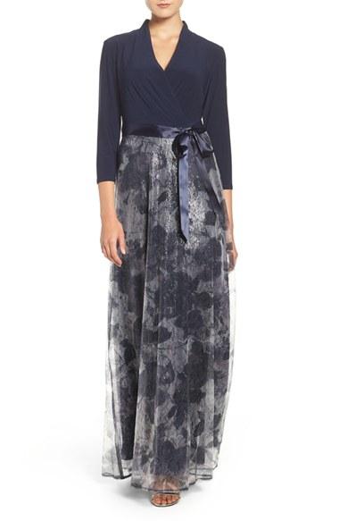 Women's Chetta B Sequin Faux Wrap Gown