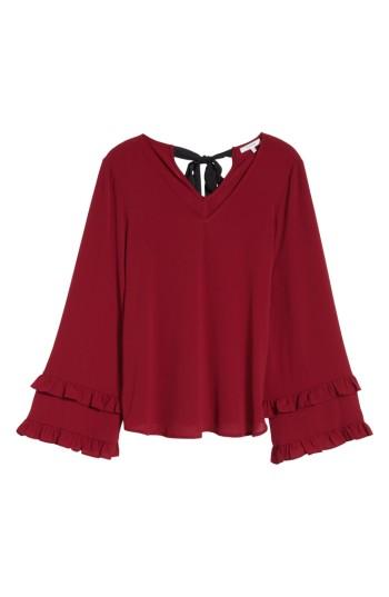 Women's Pleione Ruffle Bell Sleeve Top - Burgundy