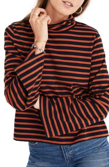 Women's Madewell Stripe Wide Sleeve Turtleneck, Size - Blue