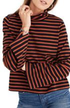 Women's Madewell Stripe Wide Sleeve Turtleneck, Size - Blue