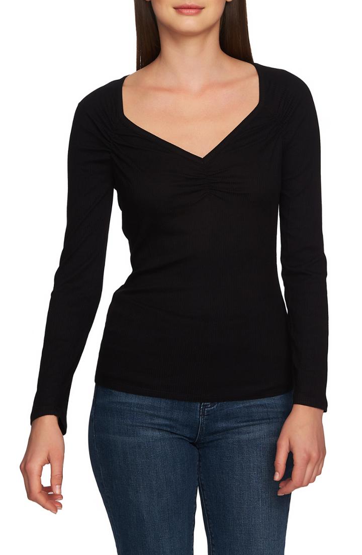 Women's 1.state Ruched Sweetheart Neck Top, Size - Black