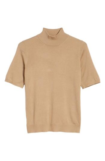 Women's Eileen Fisher Merino Wool Mock Neck Sweater, Size - Beige