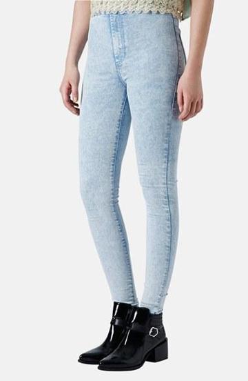 Topshop Moto 'joni' Acid Wash High Rise Skinny Jeans (light) Womens Light Denim Size 32 (30-31 Us)