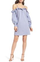 Women's Maggy London Cold Shoulder Ruffle Stripe Dress - Blue