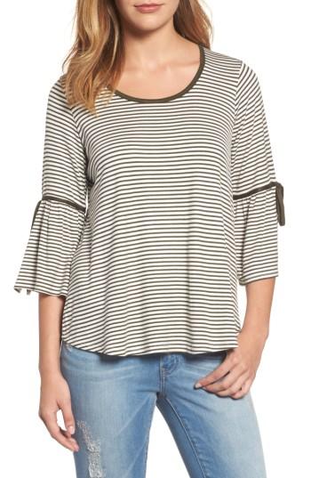 Women's Bobeau Stripe Bell Sleeve Tee - Green