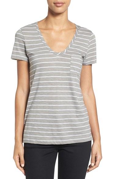 Petite Women's Caslon Rounded V-neck Tee P - Grey
