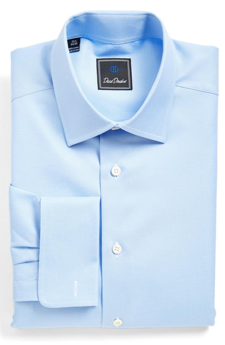 Men's David Donahue Regular Fit Dobby Check French Cuff Dress Shirt .5 - 32/33 - Blue