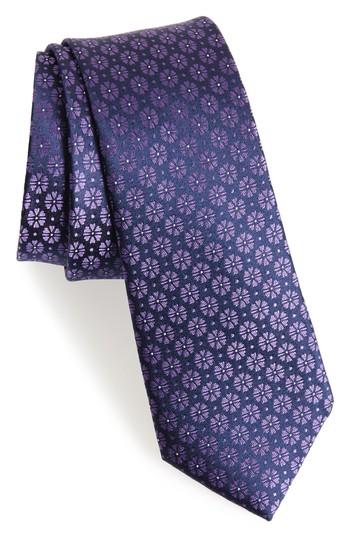 Men's Calibrate Modern Floral Silk Skinny Tie, Size - Purple