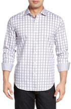 Men's Bugatchi Shaped Fit Check Jacquard Sport Shirt - Grey