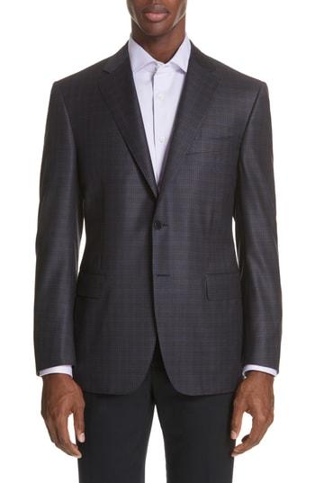 Men's Canali Classic Fit Plaid Wool Sport Coat Us / 52 Eu L - Blue
