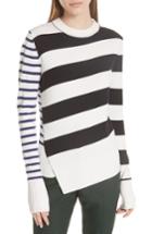 Women's Grey Jason Wu Queen Asymmetrical Stripe Merino Wool Sweater