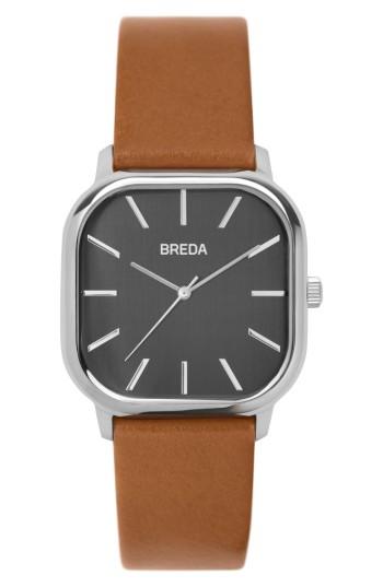 Men's Breda Visser Square Leather Strap Watch, 35mm