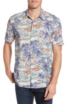 Men's Faherty Hawaiian Print Rayon Shirt, Size - Blue