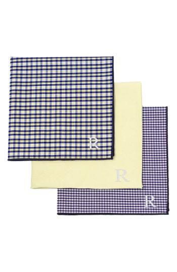 Men's Cathy's Concepts Set Of 3 Monogram Pocket Squares, Size - Metallic