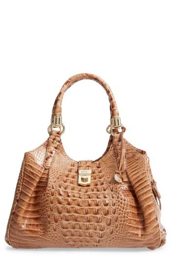 Brahmin Elisa Croc Embossed Leather Shoulder Bag - Brown