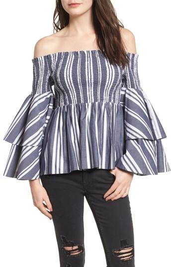 Women's Bp. Ruffle Sleeve Off The Shoulder Top - Blue
