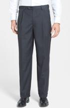 Men's Berle Self Sizer Waist Pleated Wool Gabardine Trousers X 32 - Black