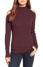 Women's Halogen Rib Knit Cold Shoulder Sweater - Burgundy