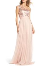 Women's Amsale Ireland Embellished Off The Shoulder Gown - Pink