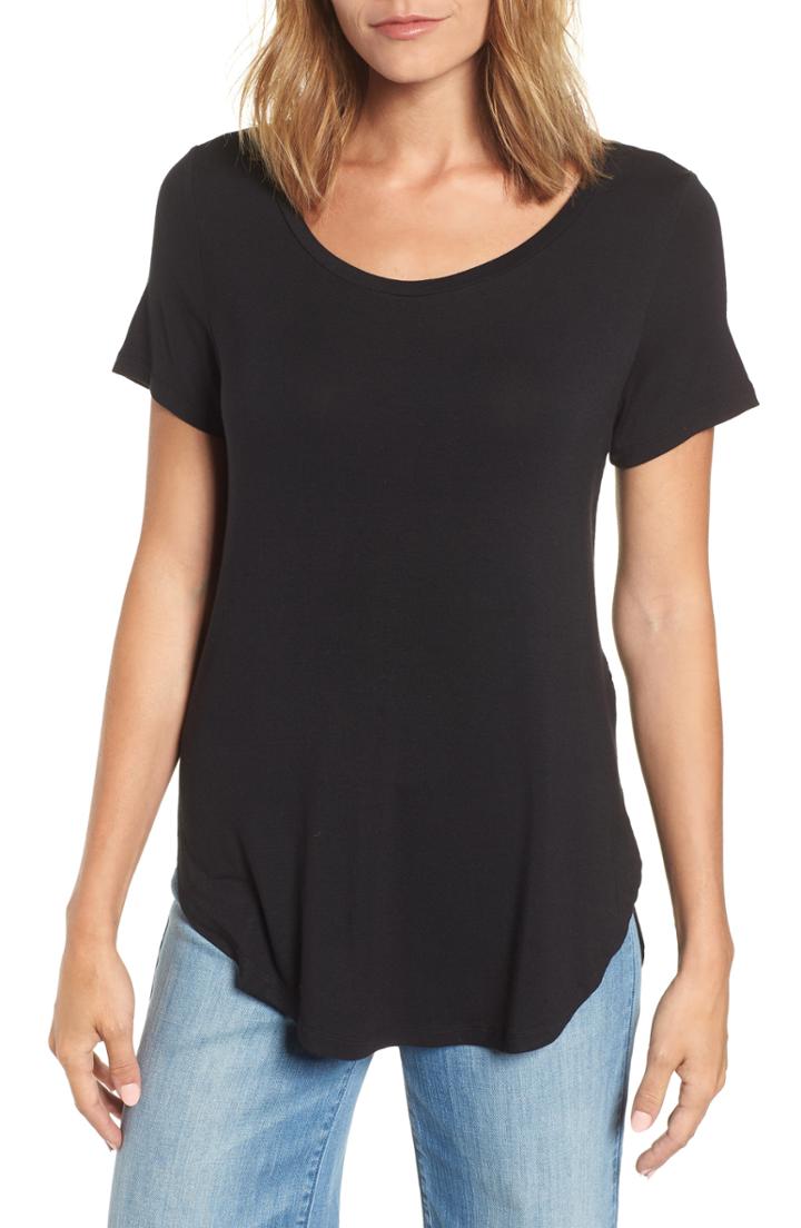 Women's Halogen Short Sleeve Shirttail Tee - Black