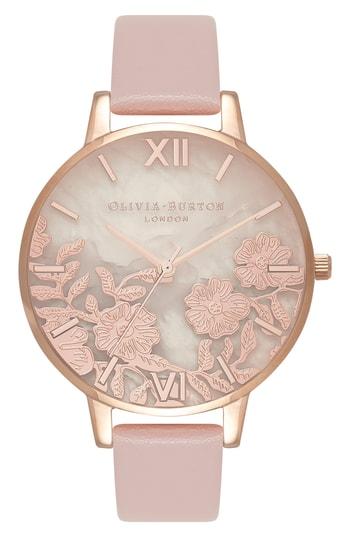 Women's Olivia Burton Floral Rose Leather Strap Watch, 38mm (nordstrom Exclusive)