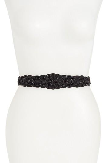 Women's Nordstrom Arabesque Beaded Stretch Belt - Black