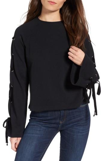 Women's Bp. Lace-up Sleeve Pullover, Size - Black