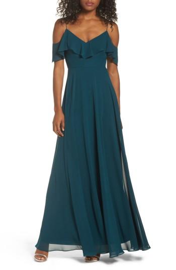 Women's Jenny Yoo Cold Shoulder Chiffon Gown