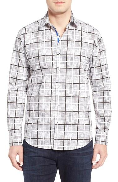 Men's Bugatchi Shaped Fit Check Sport Shirt, Size - White