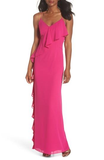 Women's Vince Camuto Asymmetrical Ruffle Column Gown - Pink