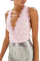 Women's Topshop Tie Side Lace Plunge Bodysuit Us (fits Like 10-12) - Pink