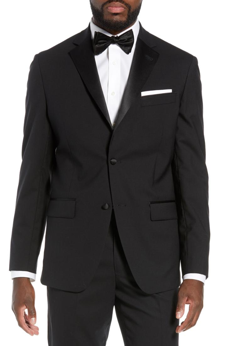 Men's Nordstrom Men's Shop Trim Fit Stretch Wool Tuxedo Jacket S - Black