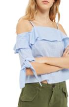 Women's Topshop Gingham Off-the-shoulder Top Us (fits Like 0) - Blue
