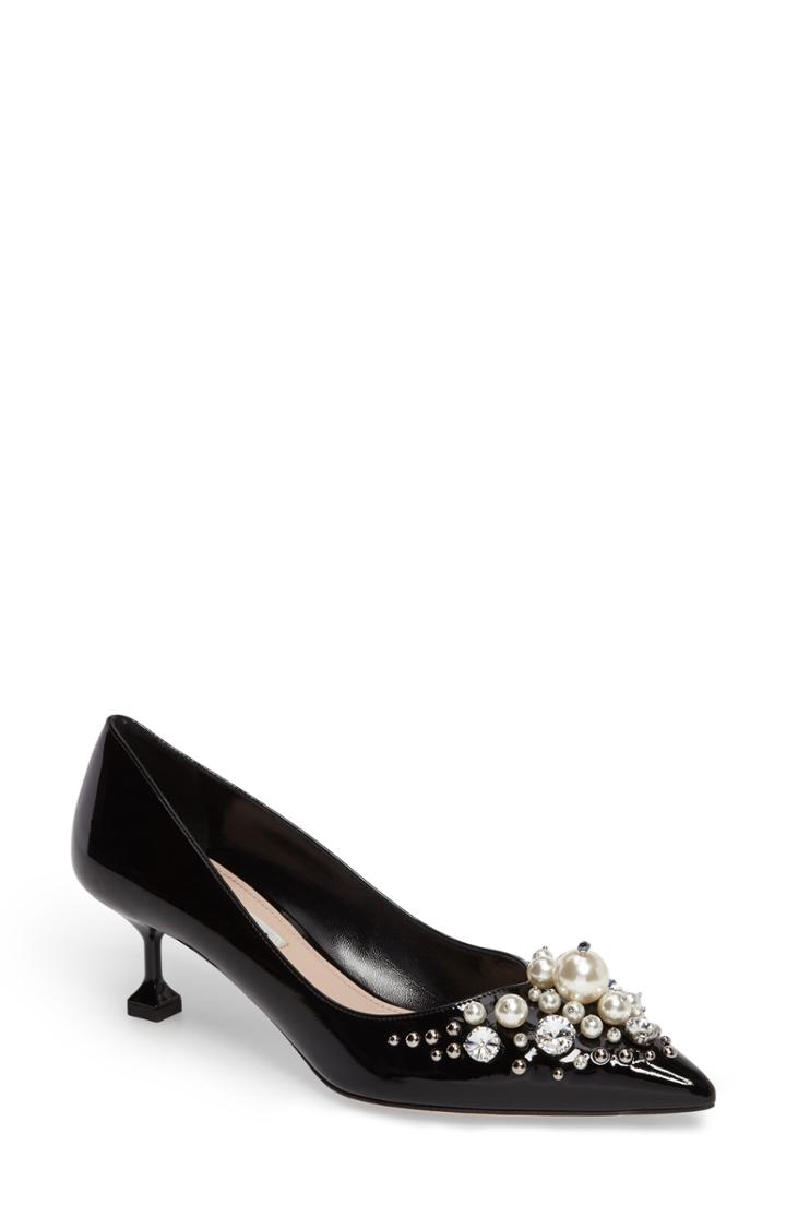 Women's Miu Miu Embellished Pedestal Heel Pump .5us / 37.5eu - Black