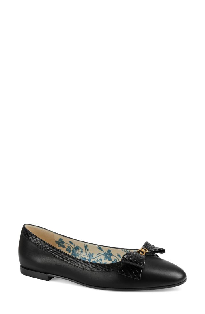 Women's Gucci Genuine Snakeskin Trim Ballet Flat Us / 36eu - Black