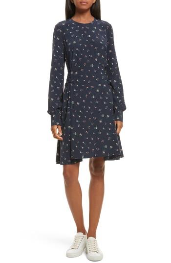 Women's Theory Floral Print Lace-up Silk Dress - Blue