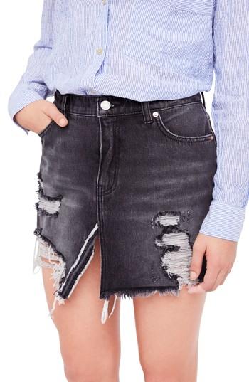 Women's Free People Relaxed Ripped Denim Skirt - Black