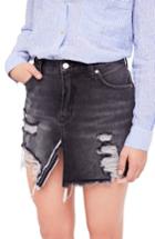 Women's Free People Relaxed Ripped Denim Skirt - Black