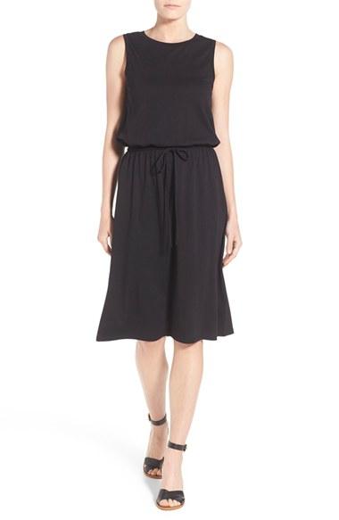 Women's Caslon Sleeveless Cotton Blend Knit Drawstring Waist Dress - Black