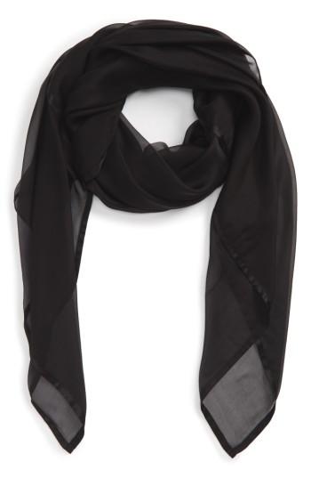 Women's Nordstrom Satin Border Silk Chiffon Scarf, Size - Black