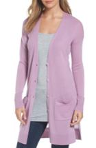 Women's Halogen Rib Knit Wool Blend Cardigan - Purple