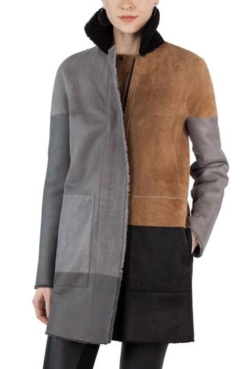 Women's Akris Punto Colorblock Reversible Genuine Shearling Coat - Brown